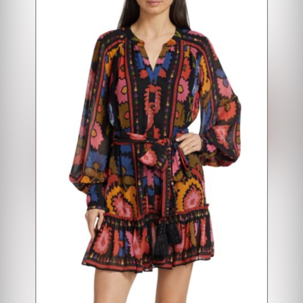 Farm Rio - Black Flowers Tapestry Mini Dress (Size: S)